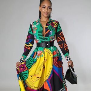 NWOT Beautiful Spring Visions Elegant Stylish Color-block Long Sleeve Maxi Dress